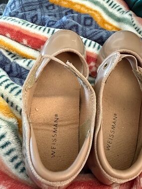 Weissman Nude Patent Tap Flats with Elastic Strap